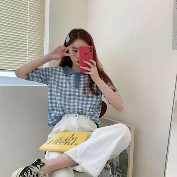 ブロックチェックバイカラーポロシャツ 6071-画像5-韓国ファッション通販POPREA［ポップリア］