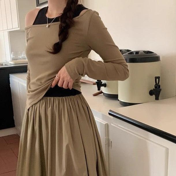 オープンショルダーTシャツ&スカート﻿ 6228-画像5-韓国ファッション通販POPREA［ポップリア］