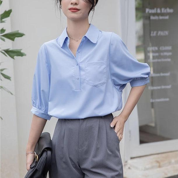 シアー丸襟ポロブラウス﻿﻿ 6050-画像5-韓国ファッション通販POPREA［ポップリア］