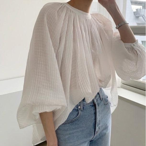 ギャザーボリュームスリーブシアーブラウス﻿﻿﻿ 5988-画像5-韓国ファッション通販POPREA［ポップリア］