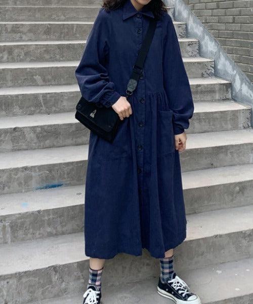 コーデュロイシャツワンピース 6333-画像5-韓国ファッション通販POPREA［ポップリア］