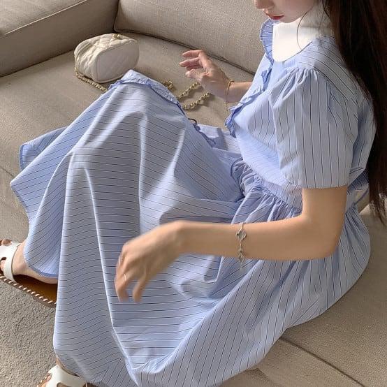 ストライプフリルボタンシャツ＆スカート 6125-画像5-韓国ファッション通販POPREA［ポップリア］