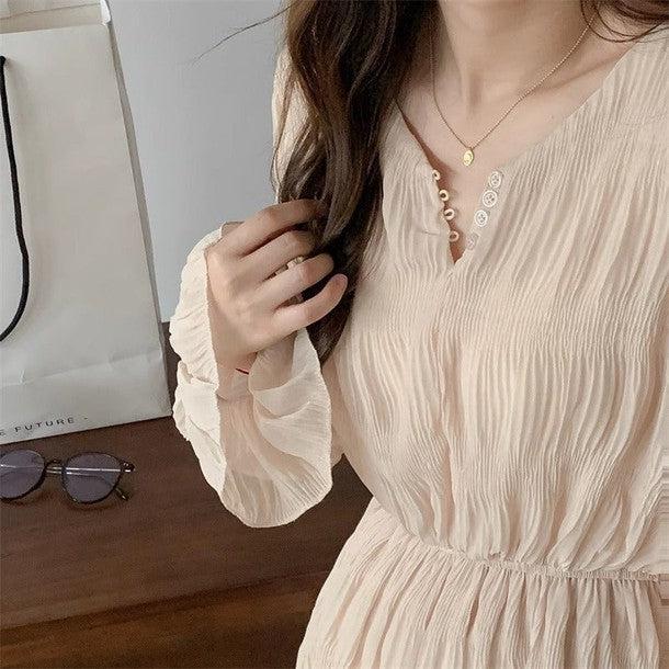 クリンクルロングワンピース 6547-画像5-韓国ファッション通販POPREA［ポップリア］