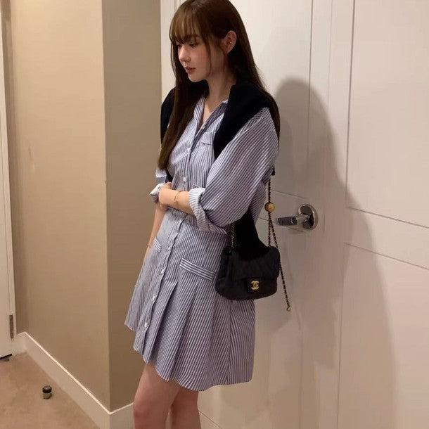 ストライプシャツワンピース 6473-画像5-韓国ファッション通販POPREA［ポップリア］