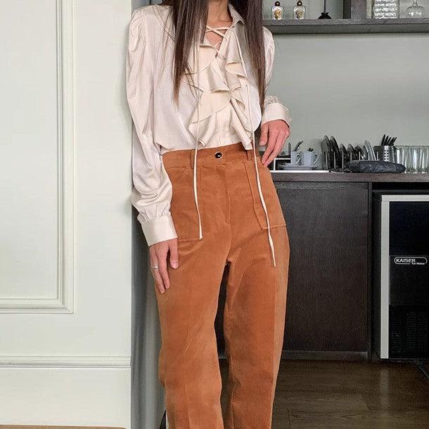 ボリュームフリルVネックネックブラウス 6399-画像5-韓国ファッション通販POPREA［ポップリア］