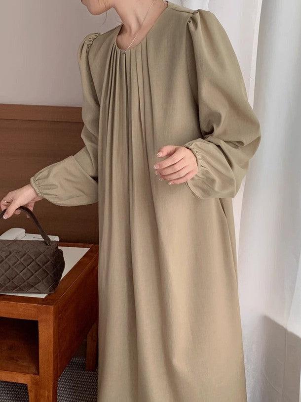 ベルト付きフロントタックロングワンピース﻿ 6224-画像5-韓国ファッション通販POPREA［ポップリア］