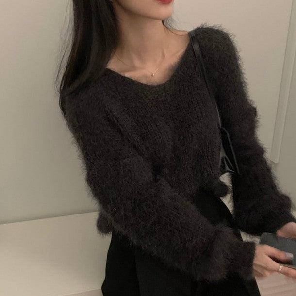 ルーズVネックシャギーニット 6394-画像5-韓国ファッション通販POPREA［ポップリア］