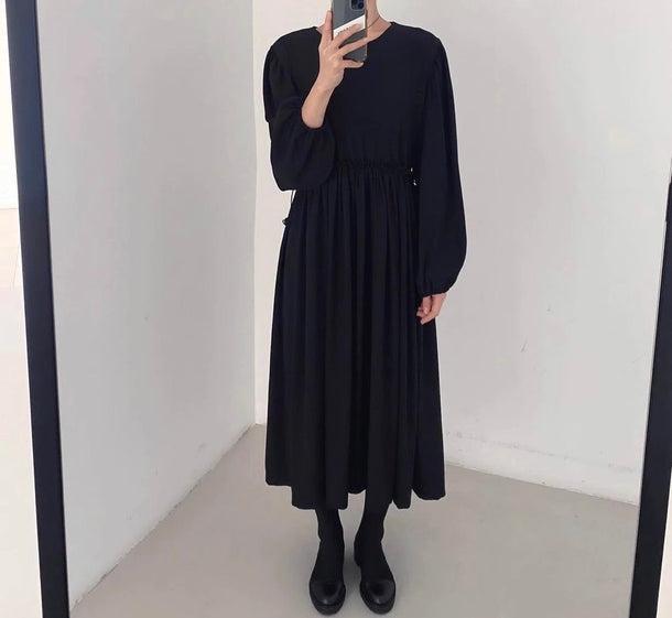 ウエストギャザーベーシックワンピース﻿ 6190-画像5-韓国ファッション通販POPREA［ポップリア］