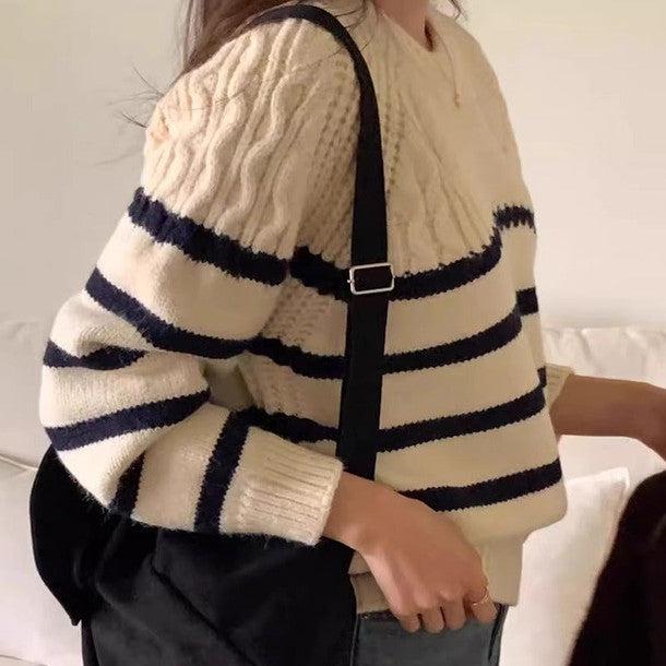 ケーブルボーダーラグランニット 6330-画像5-韓国ファッション通販POPREA［ポップリア］