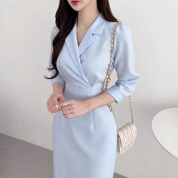 テーラードカラー7分袖ワンピース 6374-画像5-韓国ファッション通販POPREA［ポップリア］