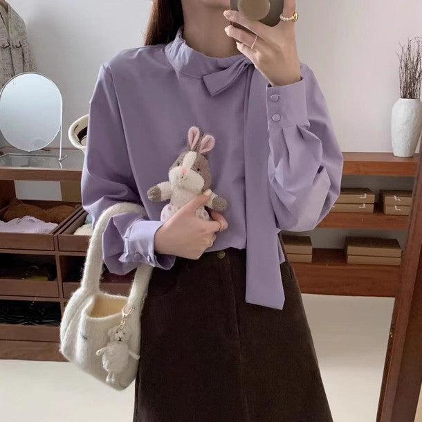 ネックリボンロングカフスブラウス﻿ 6211-画像5-韓国ファッション通販POPREA［ポップリア］