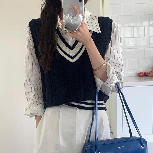 エンブレム刺繍ストライプシャツ 6177-画像5-韓国ファッション通販POPREA［ポップリア］