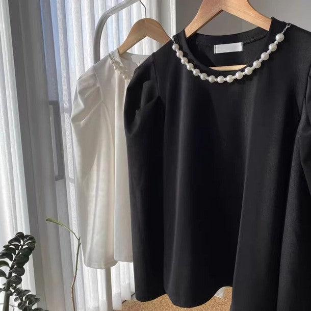 パール調ラウンドネックブラウス 6434-画像5-韓国ファッション通販POPREA［ポップリア］