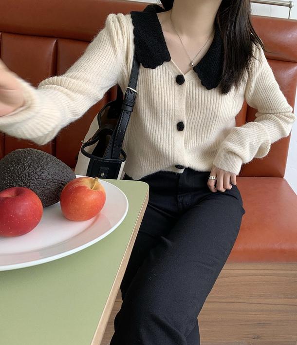 かぎ針フラワーボタンリブニット 6431-画像5-韓国ファッション通販POPREA［ポップリア］