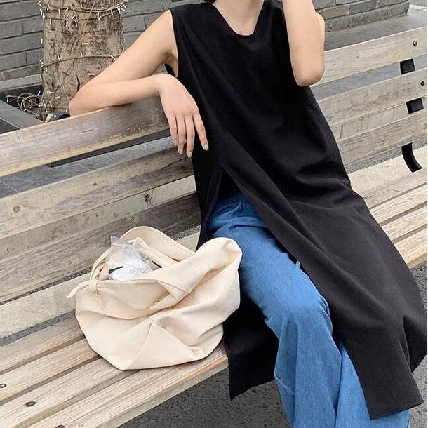 スリットノースリーブリネンチュニック 6127-画像5-韓国ファッション通販POPREA［ポップリア］