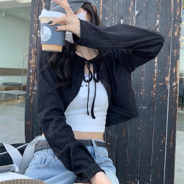 リボンハーフカーディガン 6070-画像5-韓国ファッション通販POPREA［ポップリア］