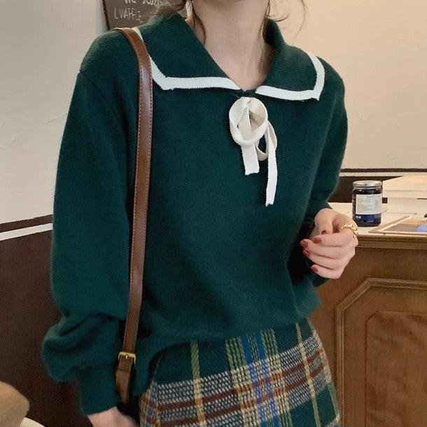 ワイドネックカラーリボンニット 6235-画像6-韓国ファッション通販POPREA［ポップリア］