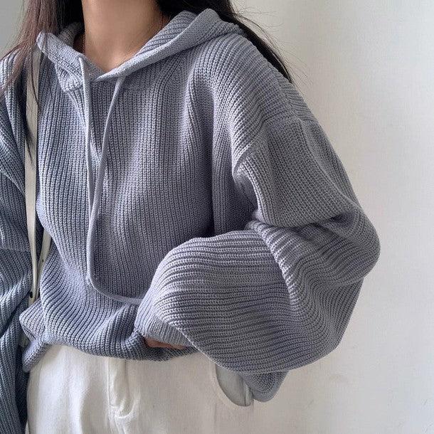 ドロップショルダーフード付きニット﻿ 6246-画像6-韓国ファッション通販POPREA［ポップリア］