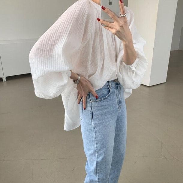 ギャザーボリュームスリーブシアーブラウス﻿﻿﻿ 5988-画像6-韓国ファッション通販POPREA［ポップリア］