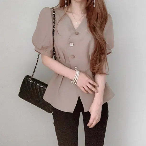 Vネックペプラムトップス 6006-画像6-韓国ファッション通販POPREA［ポップリア］