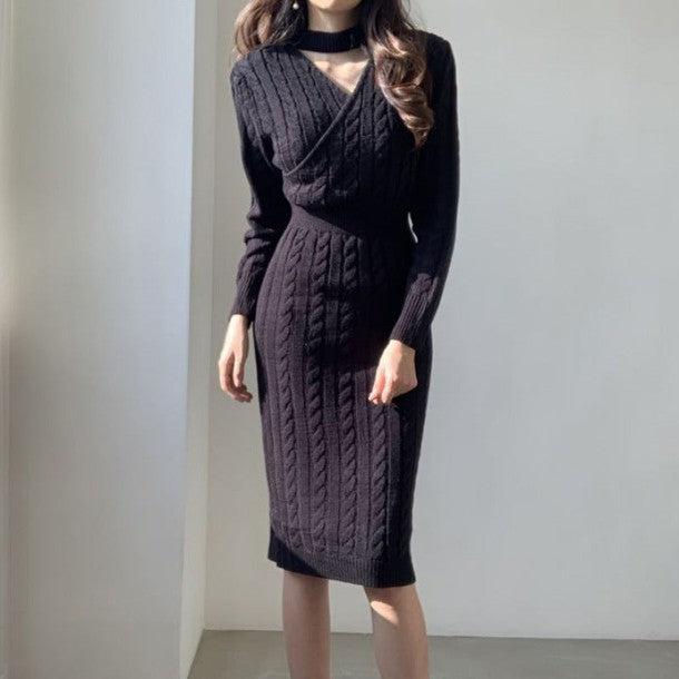 Vネックニットツイストワンピース 6384-画像6-韓国ファッション通販POPREA［ポップリア］