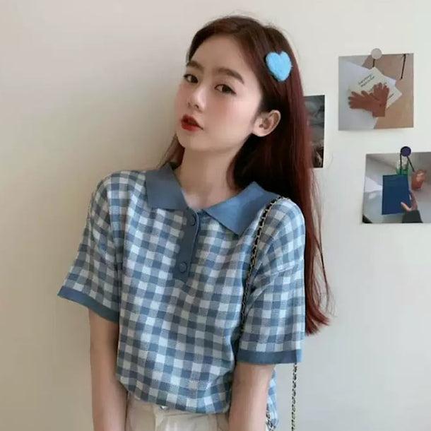 ブロックチェックバイカラーポロシャツ 6071-画像6-韓国ファッション通販POPREA［ポップリア］