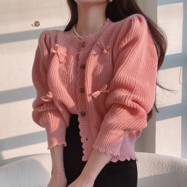 ローズボタンリボン付ニットカーディガン 6392-画像6-韓国ファッション通販POPREA［ポップリア］