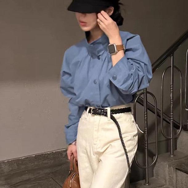 ハイカラーベーシック長袖シャツ﻿ 6230-画像6-韓国ファッション通販POPREA［ポップリア］