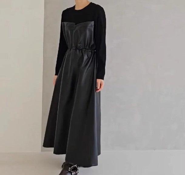 カットソードッキングフェイクレザーキャミワンピース﻿ 6223-画像6-韓国ファッション通販POPREA［ポップリア］