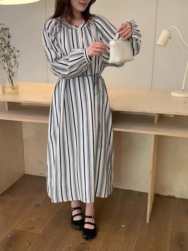 ラウンドネックストライプワンピース ﻿ 6532-画像6-韓国ファッション通販POPREA［ポップリア］