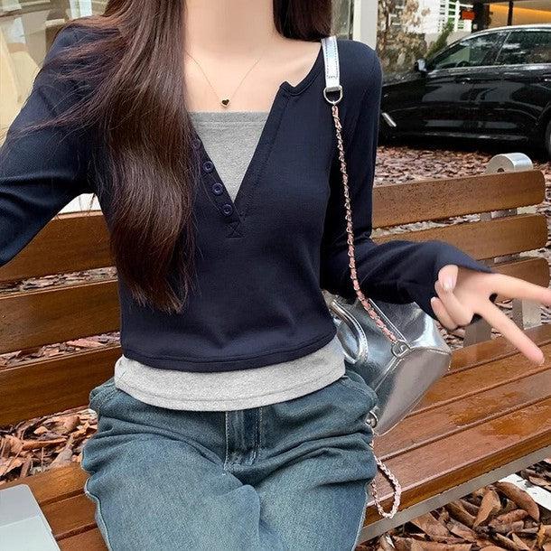 シンプルスリムクロップドロングスリーブTEE 6507-画像6-韓国ファッション通販POPREA［ポップリア］