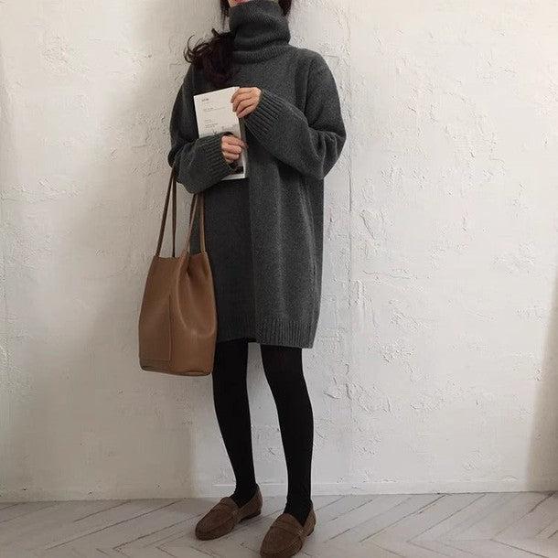 ミディ丈タートルネックワンピースニット 6457-画像6-韓国ファッション通販POPREA［ポップリア］