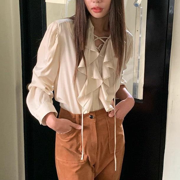 ボリュームフリルVネックネックブラウス 6399-画像6-韓国ファッション通販POPREA［ポップリア］