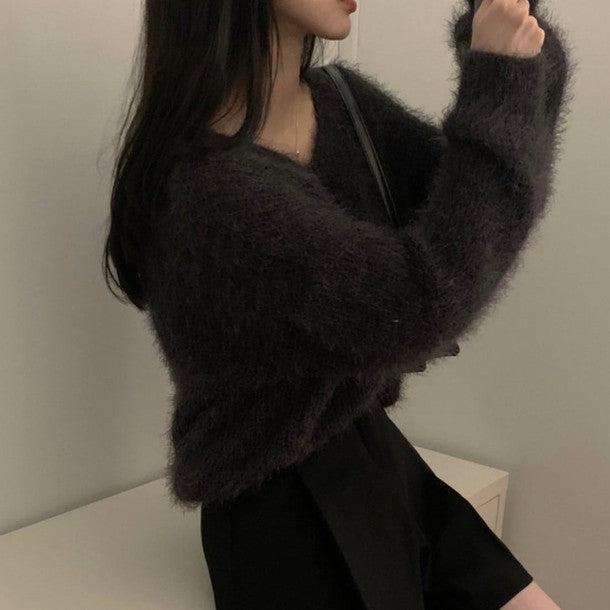 ルーズVネックシャギーニット 6394-画像6-韓国ファッション通販POPREA［ポップリア］