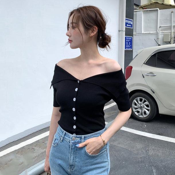 セーラーカラーオフショルトップス 6008-画像6-韓国ファッション通販POPREA［ポップリア］