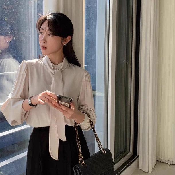 長袖ボウタイブラウス 6357-画像6-韓国ファッション通販POPREA［ポップリア］