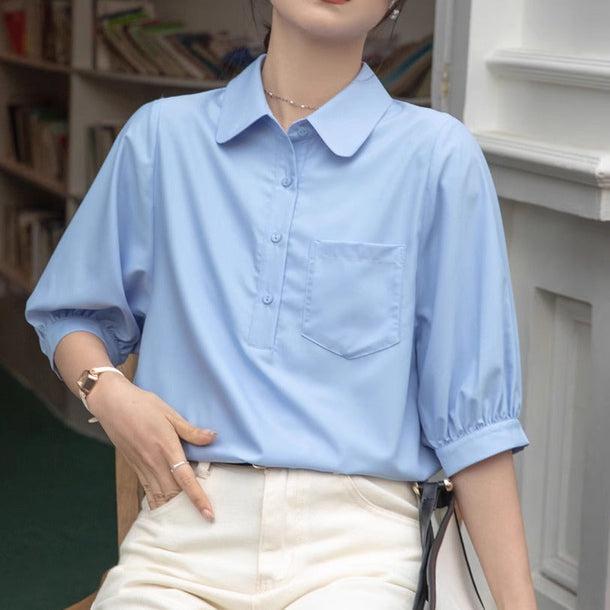 シアー丸襟ポロブラウス﻿﻿ 6050-画像6-韓国ファッション通販POPREA［ポップリア］