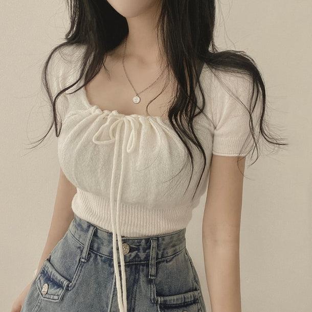 スクエアカラーリボンニット﻿ 6046-画像6-韓国ファッション通販POPREA［ポップリア］