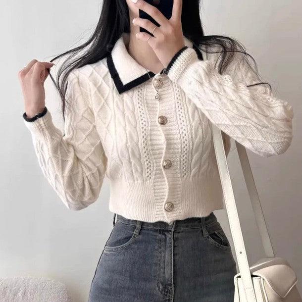 バイカラーショートニットカーディガン 6424-画像6-韓国ファッション通販POPREA［ポップリア］