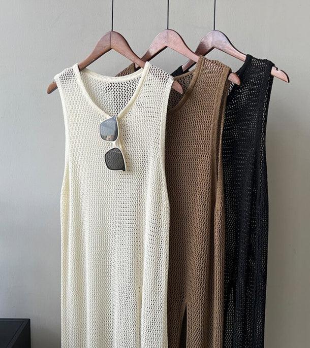 透かし編みノースリーブロングニット 6073-画像6-韓国ファッション通販POPREA［ポップリア］