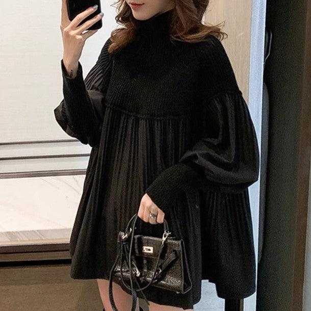 ハイネックニットドッキングプリーツブラウス 6395-画像6-韓国ファッション通販POPREA［ポップリア］