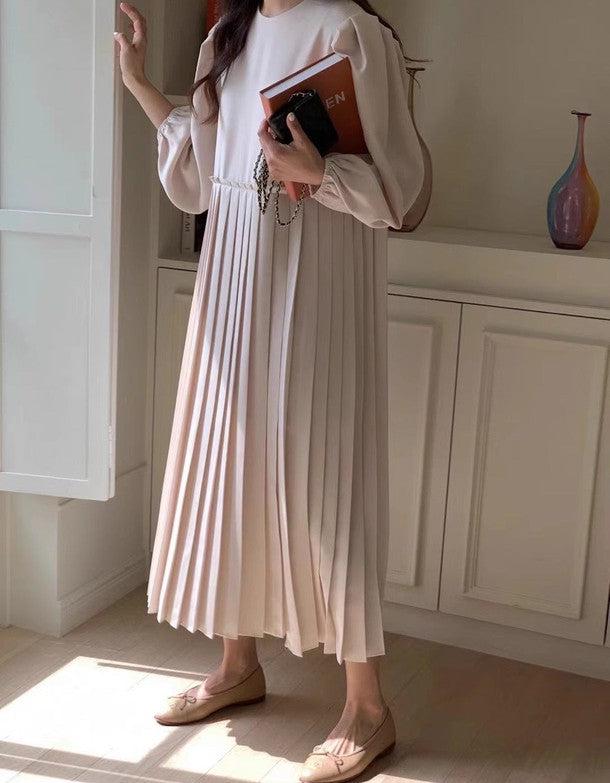 ラウンドネックルーズロングプリーツドレス 6490-画像6-韓国ファッション通販POPREA［ポップリア］