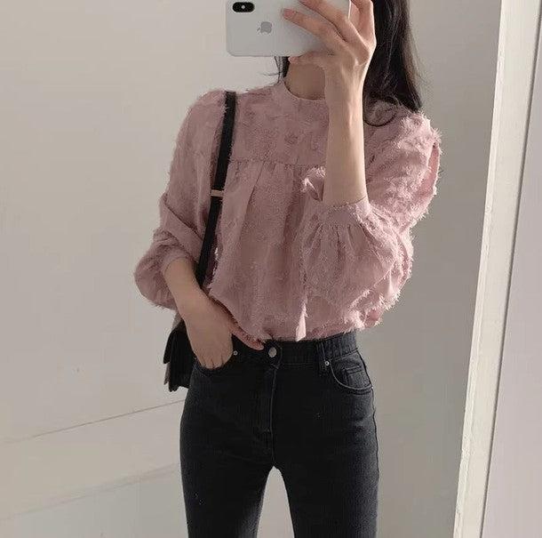 スリーブリボンハイネックブラウス 6451-画像6-韓国ファッション通販POPREA［ポップリア］