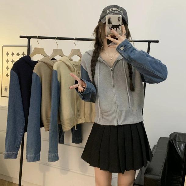 ジッパーセーターデニムジャケット 6130-画像6-韓国ファッション通販POPREA［ポップリア］