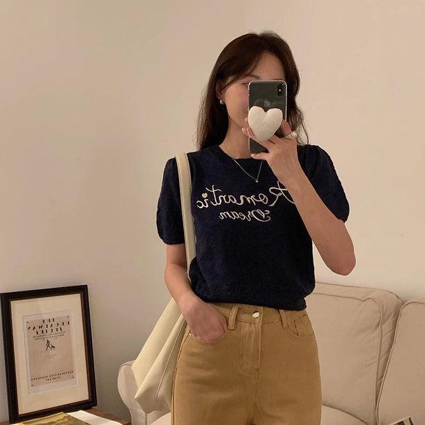 刺繍ロゴパフスリーブニット 6135-画像6-韓国ファッション通販POPREA［ポップリア］