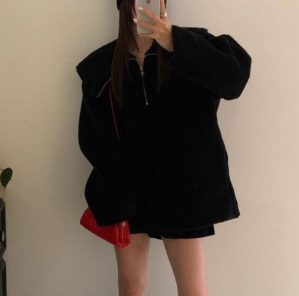 オーバーサイズハーフジッパーボアパーカー 6421-画像6-韓国ファッション通販POPREA［ポップリア］