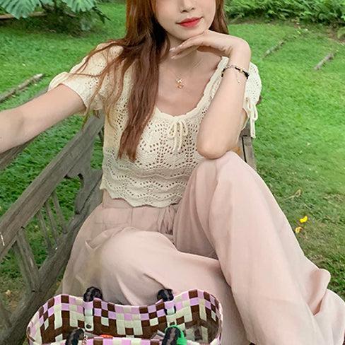 かぎ編みショートサマーニット﻿ 6081-画像6-韓国ファッション通販POPREA［ポップリア］