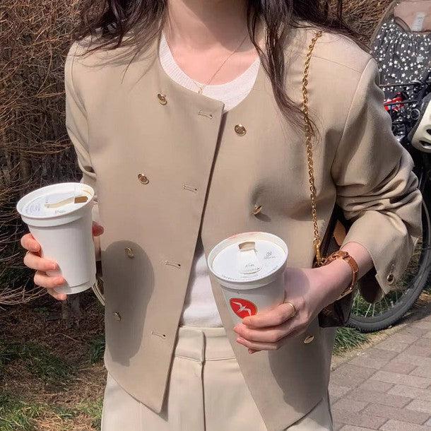 ダブルボタンノーカラージャケット﻿﻿ 6219-画像6-韓国ファッション通販POPREA［ポップリア］