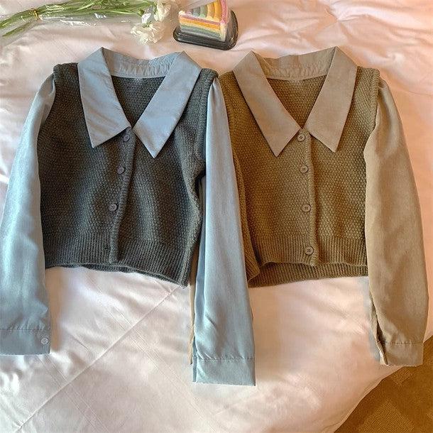 ドッキングニットベストブラウス 6422-画像6-韓国ファッション通販POPREA［ポップリア］