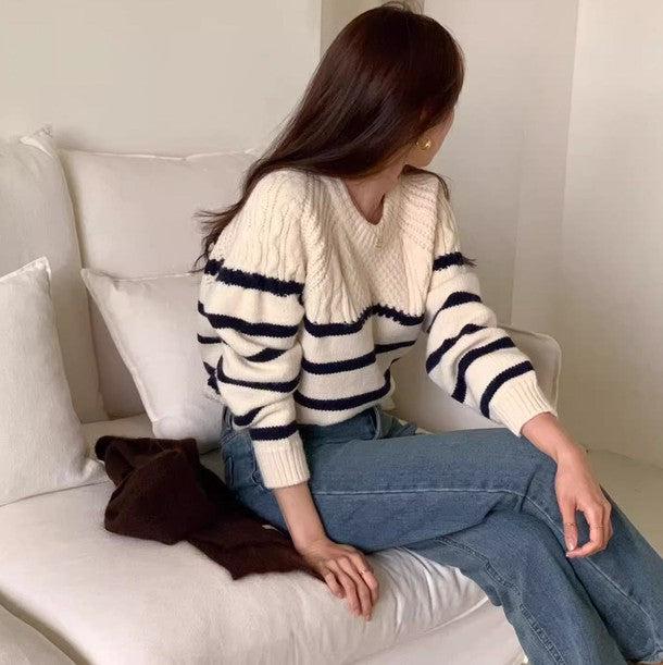 ケーブルボーダーラグランニット 6330-画像6-韓国ファッション通販POPREA［ポップリア］